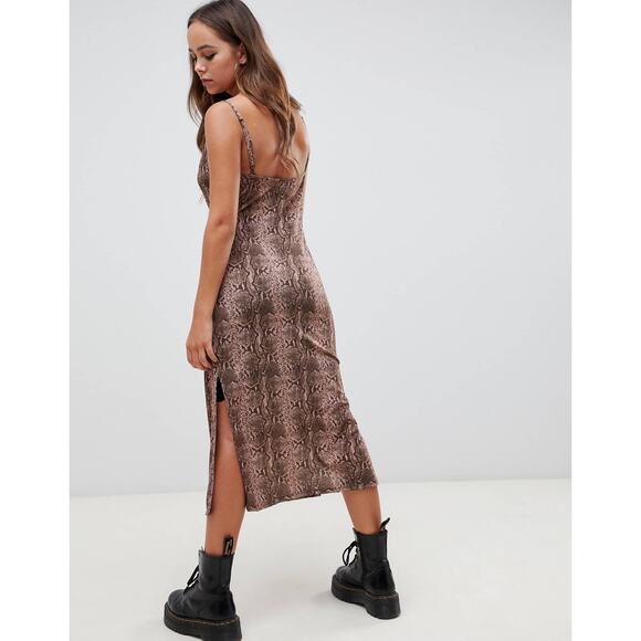 ASOS DESIGN cowl front midi slip stretch dress in snake print Y2K $40 Size12 - Picture 2 of 16